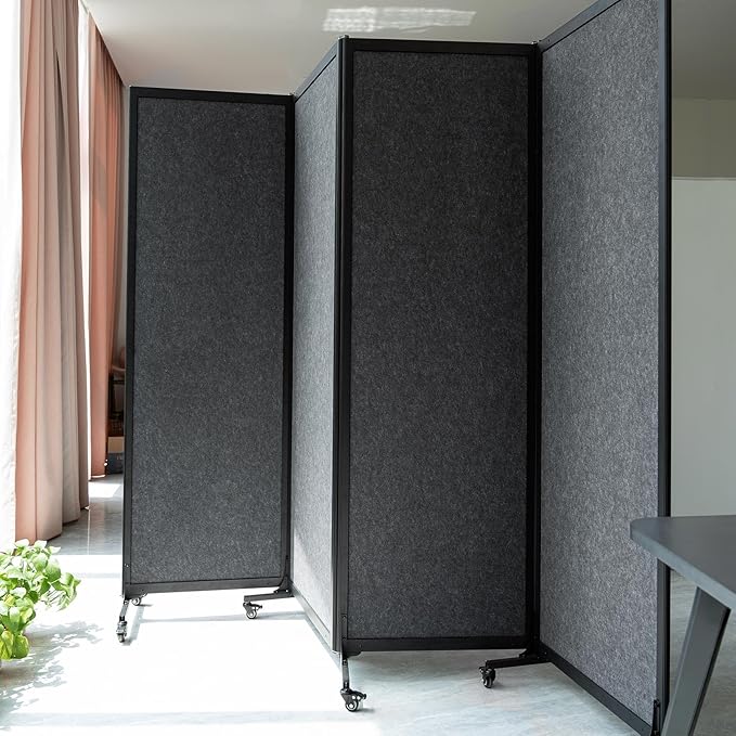 Upgrade Version Room Partition and Divider, Freestanding Rolling Dividers with Wheels,Office Privacy Screen Divider Wall,Classroom Felt Dividers,6'L* 6'7"H,3 Panel,Dark Grey