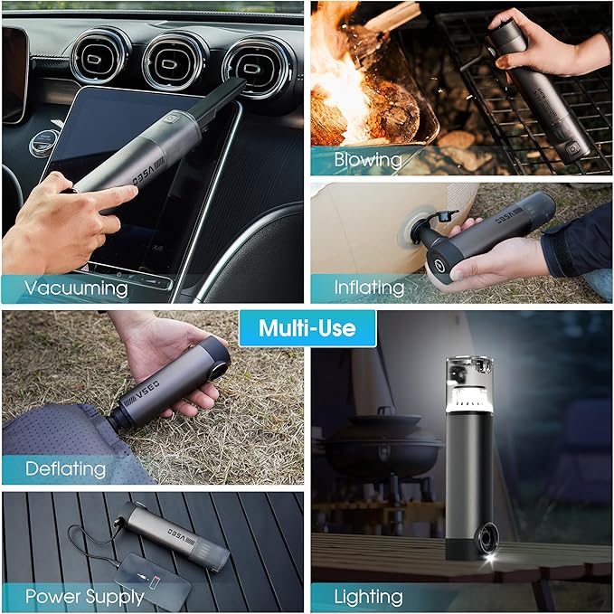 VSGO Cordless Car Vacuum, Compressed Electric Air Duster 17000Pa Suction, 5-in-1 Portable Mini Small Handheld Vacuum, UP to 90 Mins Runtime for Car, Desk, Computer, Keyboard, Home Cleaning (Grey)