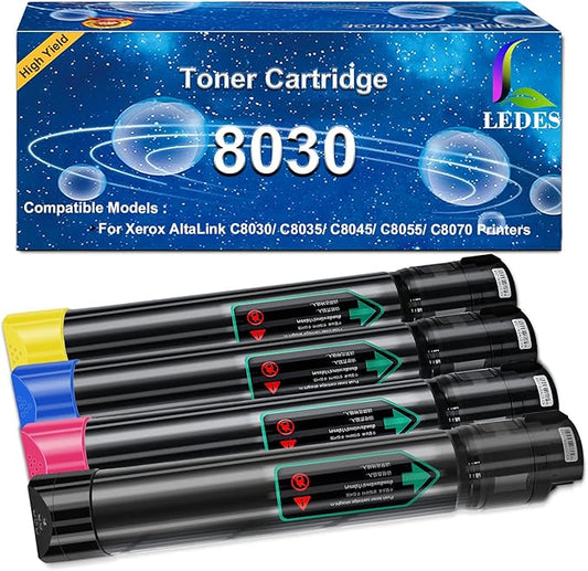 LEDES C8030 Toner Cartridge Replacement for Xerox Altalink C8030 C8035 C8045 C8055 C8070 006R01697 006R01698 006R01699 006R01700, 26,000 Extra High Capacity Toner Cartridge (4 Packs, BCMY)