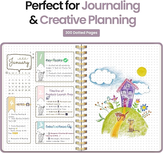 Spiral Dotted Notebook Journal for Work, 300 Pages, Thick B5 (7.1"x10") Bullet Dotted Journal for Women & Writing, Hardcover Notebook for Note Taking, Perfect for Work School Note Taking Business, Purple