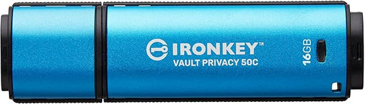 Kingston Ironkey Vault Privacy 50 USB-C 16GB Flash Drive | FIPS 197 Certified | XTS-AES 256-bit | BadUSB and Brute Force Protection | Mult-Password Option | IKVP50C/16GB