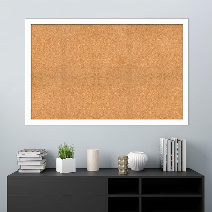 Amanti Art Natural Cork Board for Wall, 37x57 Vision Board with White Frame, Oversize Corkboard Office Decor for Home Organization, Casual Corkboard Pinboard to Display Items for Home Organization in