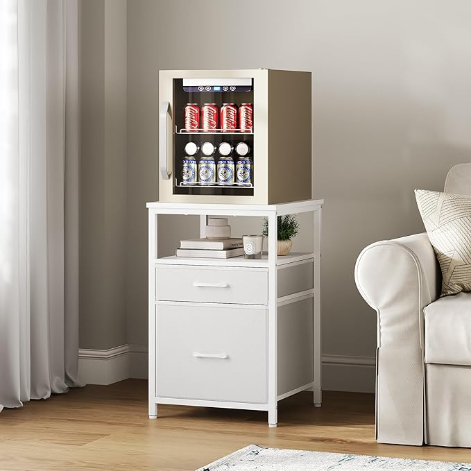Mini Fridge Stand with 3 Storage, Mini Fridge Cabinet, Beverage Fridge Table, Heavy Duty 18.11" L* 18.11" W Tabletop, for Dorm, Apartment,Office, Bedroom Black HB03BXW