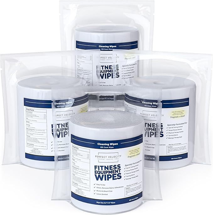 Fitness Gym Equipment Wipes - 4 Rolls of 800 Pre-Moistened Cleaning Refill Wet Wipes - For Upwards and Downwards Dispensers