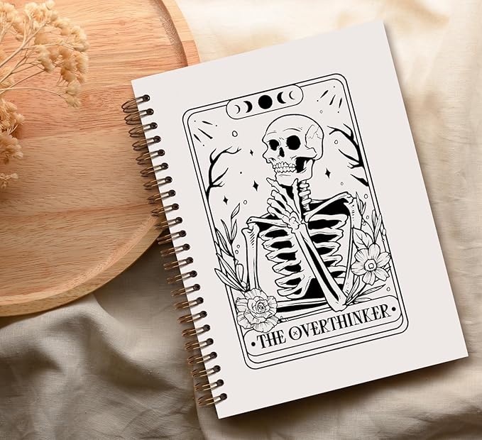 Overthinker Tarot Goth Notebook Journal,Gothic Skull Hardcover College Spiral Notebook Journal for Teen Girls Women,Goth Office Supplies,Hard Cover Journal Notebooks