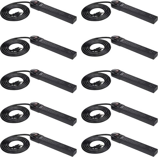 Amazon Basics Surge Protector Power Strip, 6-Outlet, 790 Joules, LED Indicator, 6ft Extension Cord, 10-Pack , Black