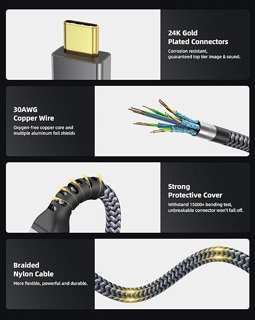 Maxonar [6.6Ft] Thunderbolt 4 Cable with 40Gbps Data Sync/240W Charging and 8K/5K@60Hz for Thunderbolt 4/3, USB4, and USB C Devices