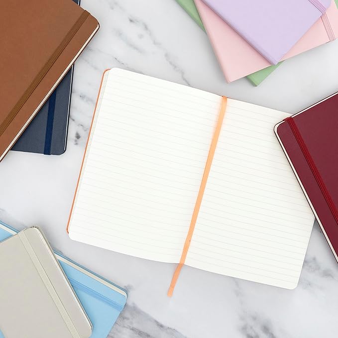 PAPERAGE Lined Journal Notebook, 3 Pack, (Coral, White, Sky Blue), 160 Pages, Medium 5.6 in x 8 in - 100 GSM Thick Paper – Hardcover Journaling Notebook for Work, School & Note Taking