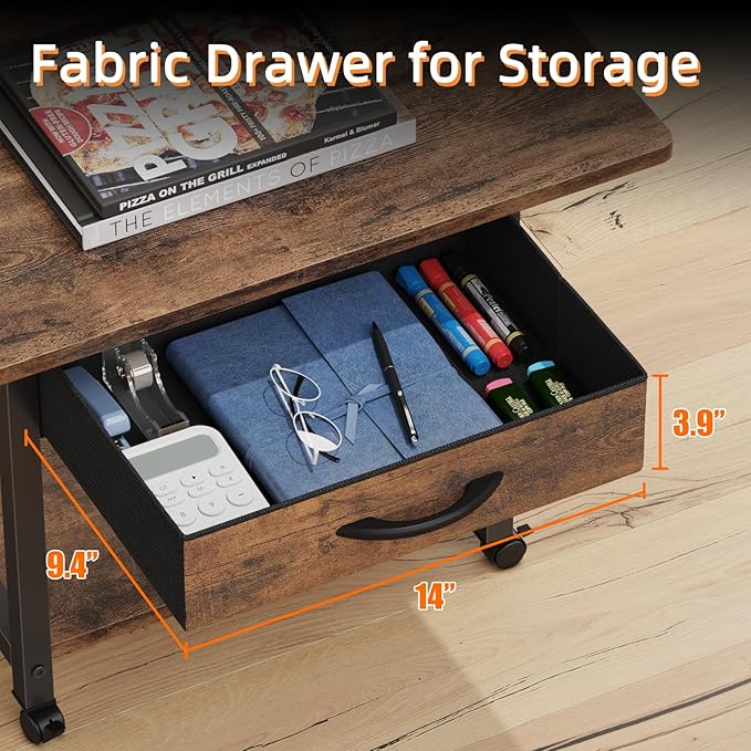 22"x15" Large Printer Stand with Storage Drawer, 2-Tier Under Desk Printer Table for Home Office, Printer Cart fit Fax Machine/3D Printer/Scanner(Brown)