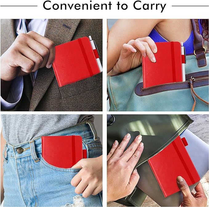 feela 15 Pack Pocket Small Notebooks Bulk, Mini Cute Notepads Hardcover College Ruled Lined Journals with Pen Holder for School Business Memos, with 15 Black Pens, 3.5”x 5.5”, A6, Red