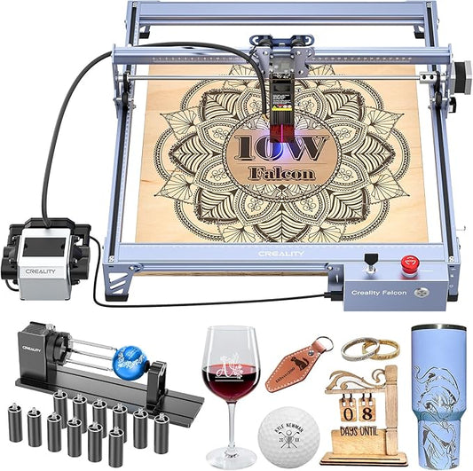 Creality 10W Laser Engraver, Falcon Pro with 3-in-1 Laser for Wood Engraving, 72W Efficient Laser Engraving Machine Fit, for Wood, Metal, Paper, Acrylic, Leather, Glass Tumbler Ring, 17" x 16"