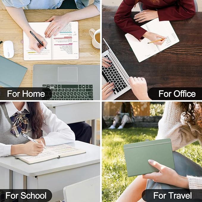 EMSHOI A5 College Ruled Notebook Journal- 400 Pages (200 sheets), 7mm Spacing & Vegan Leather Cover for Work, School, Bible Study, Bullet Journaling- with Sticky Notes, Pocket & Pen Hold- Purple