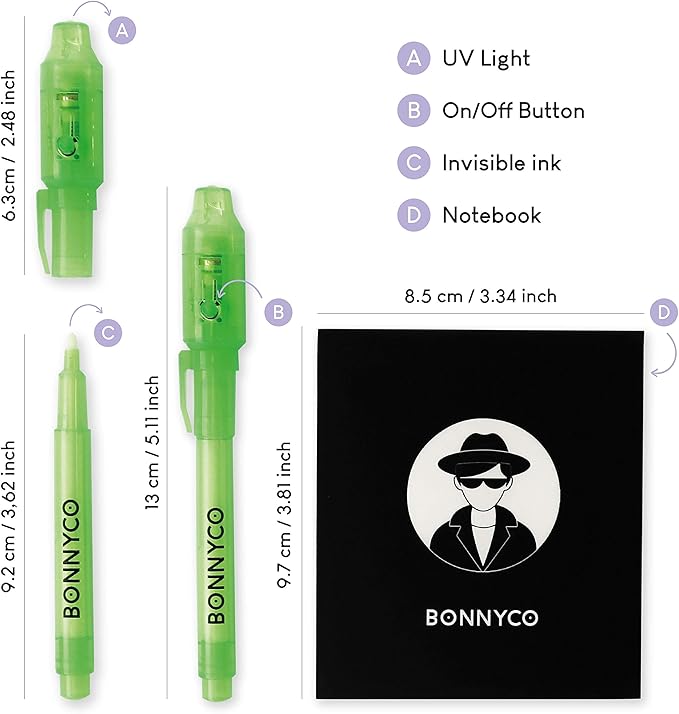 BONNYCO Invisible Ink Pen and Notebook, Pack of 16 Party Favors for Kids Birthday | Spy Pen Party Supplies, Pinata Stuffers, Prizes for Kids | Magic Pen Birthday Party Favors, Prizes for Students