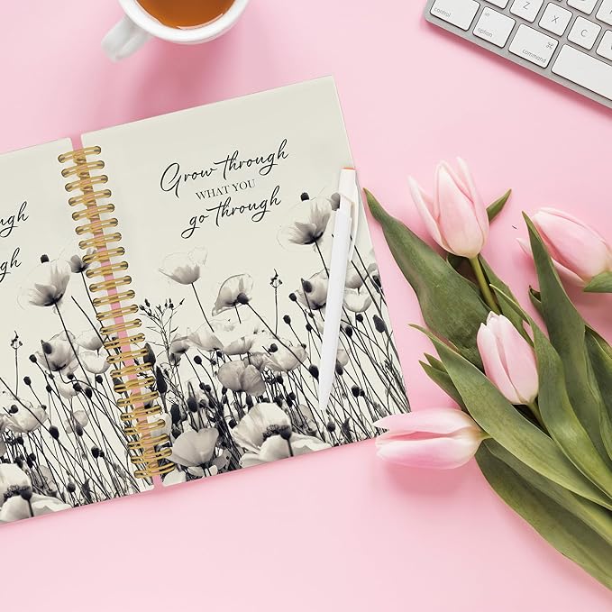 Inspirational Floral Spiral Notebook, Motivational Floral Journaling Notebooks for Note Taking, Rustic Wildflower Hardcover Journals for Women 160 Pages 5.5x8.3 Inch, Mental Health Gifts for Women