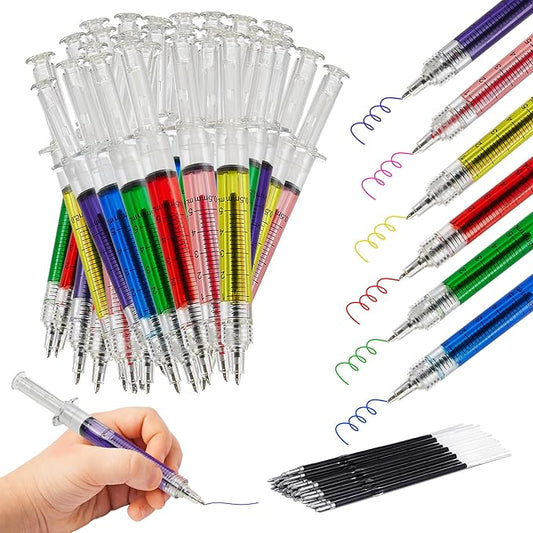 Syringe Pens Multi-Color Matched Colored Inks Retractable Fun Nursing Student School Supplies Novelty Pen for Nurses - Goody Fillers and Prizes, Party Favors (24 Pack)