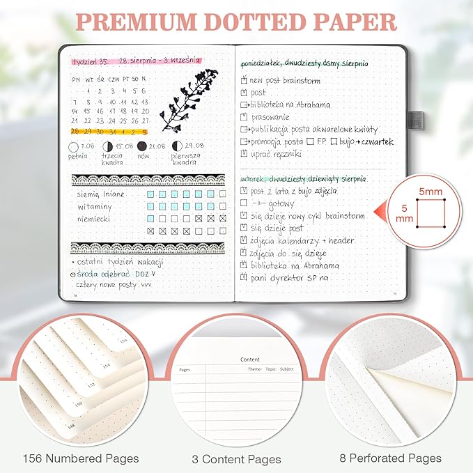 Dotted Journal Notebook 3 Pack, A5 Hardcover Notebook with 120gsm Thick Dotted Paper, Leather Journals for Women, Men, Dot Grid Notebook Journal for Writing, Notebooks for Work, School, 5.75" × 8.38"