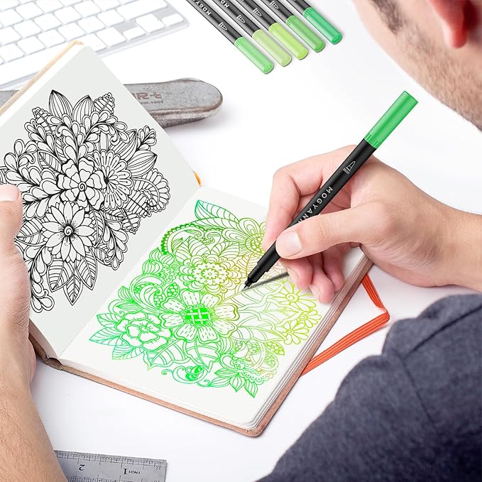 Mogyann Green Markers, 12 Pack Dual Brush Pens Drawing Markers for Art Sketching