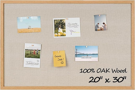 Fun Memories Cork Board Bulletin Board for Office, 20" x 30" Oak Wooden Framed Corkboard, Wall Mounted Notice Pin Board for School Home & Office, Natural Wood