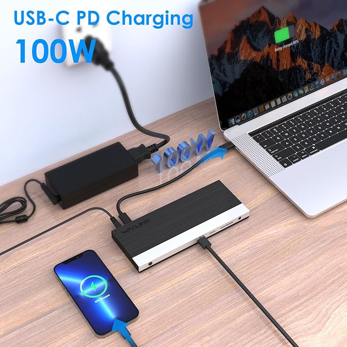 WAVLINK USB C Docking Station 3 Monitor with 100W PD, USB-C Laptop Dock Triple Display for Dell Hp Lenovo Windows, Type C Adapter Hub - Dual HDMI, DisplayPort, Ethernet, 4 USB3.0, SD/TF Slot, Audio