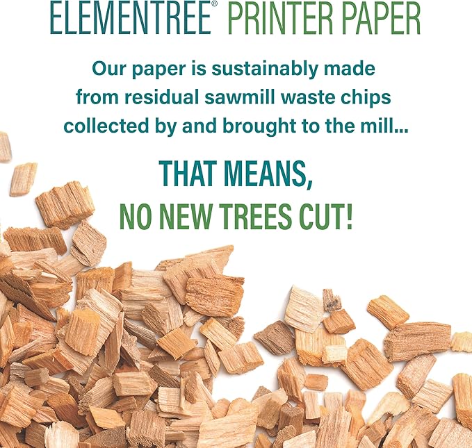 Elementree Sustainable Printer Paper Case 8.5" x 11" – Made from Sawmill Waste – 20 lb Copy & Multipurpose Computer Paper – 2500 Sheets – Made in the USA - Printer & Copier Compatible (00918C)
