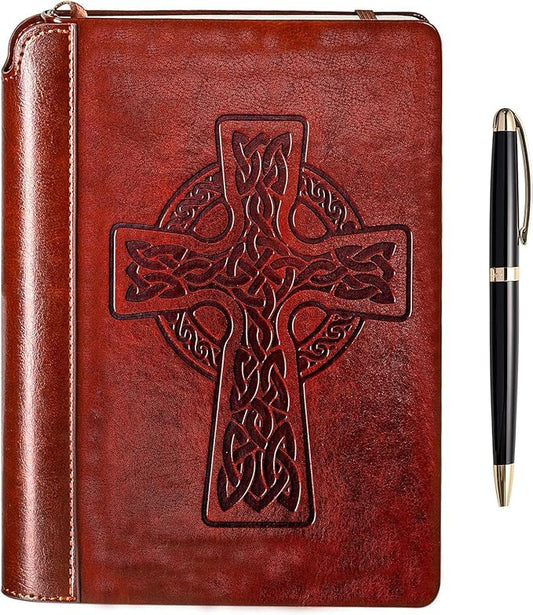 SETTINI® Lined Journal - Celtic Cross Journal for Writing Gift Set - Hardcover Vegan Leather, Includes Luxury Pen in a Unique Pen Holder, 192 Pages, 6 x 8.5 inches, Bible Journal, Birthday Gift