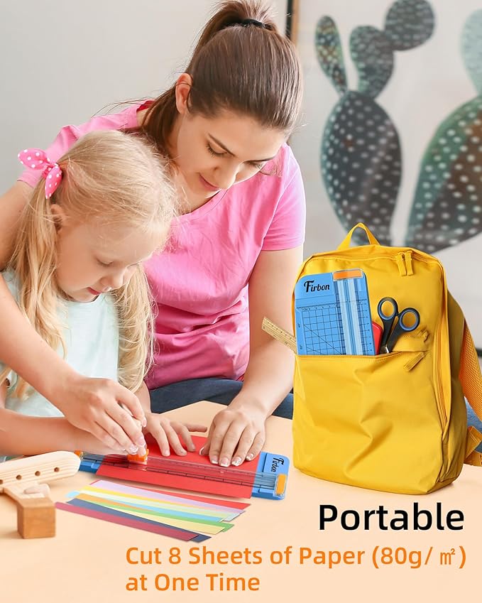 Firbon Blue A5 Paper Cutter, Straight Small Paper Trimmer with Side Ruler for Scrapbooking Craft, Paper, Coupon, Label, Cardstock