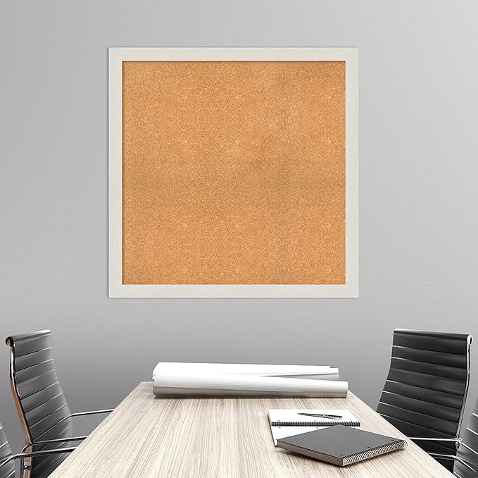 Amanti Art Natural Cork Board for Wall, 37x37 Vision Board with White Frame, Oversize Corkboard Office Decor for Home Organization, Country Rustic Corkboard Pinboard to Display Items for Home