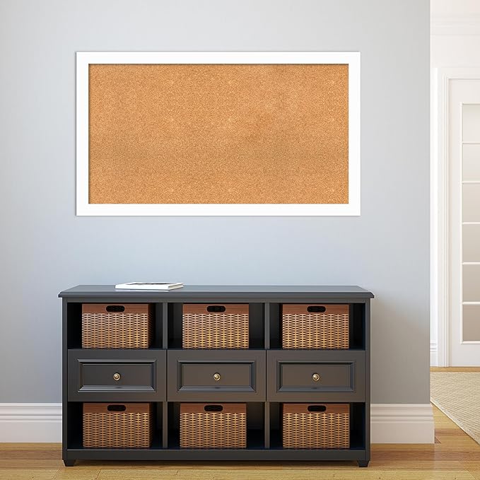 Amanti Art Natural Cork Board for Wall, 27x47 Vision Board with White Frame, Oversize Corkboard Office Decor for Home Organization, Casual Corkboard Pinboard to Display Items for Home Organization in