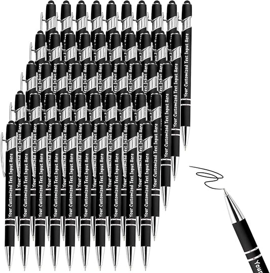 Up to 200 Pcs Personalized Ballpoint Pen Custom Pens Free Engraved Bulk with Name Logo Soft Black Ink Stylus with Touch Metal Office Gift for Anniversaries Graduations Birthdays