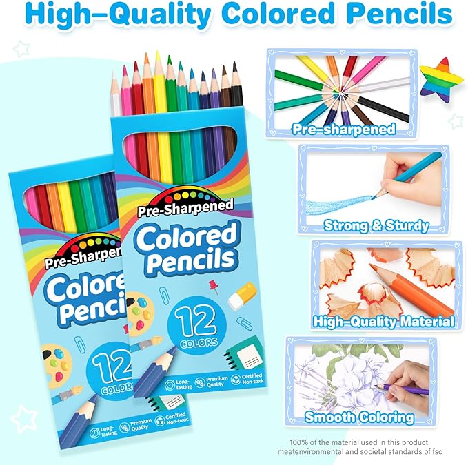 1152 Count Colored Pencils Bulk, 96 Pack Colored Pencils for Kids, Pre-sharpened Coloring Pencils in 12 Vibrant Colors, Bulk School Supplies for Teachers, Classroom Prizes, Drawing Art Supplies