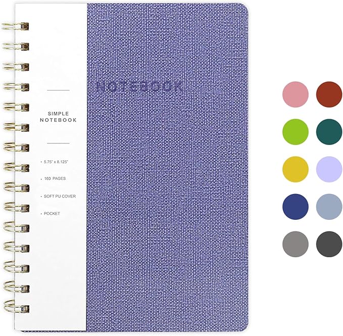 Spiral Notebook-6.10" x 8.19" College Ruled Journal with Inner Pockets and 160 Pages,PU Leather Cover Business Journal, Twin-Wire Binding Notebook Perfect for Office & Home School Supplies