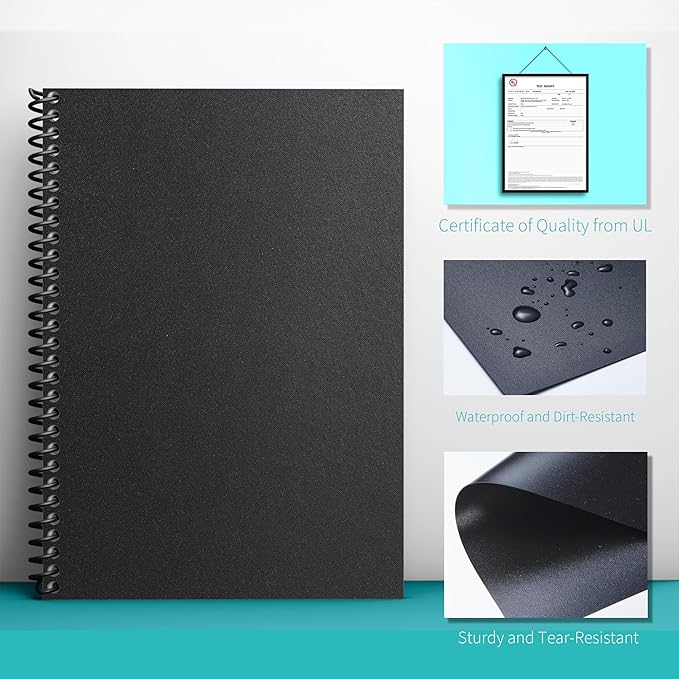 Binditek 200 Pack 12 Mil Sand-Textured Polycover, Midweight Binding Front and Back Covers, Lightly Sanded Finish, 8-1/2" x 11", Square Corners, Un-Punched, Black, Office Supplies