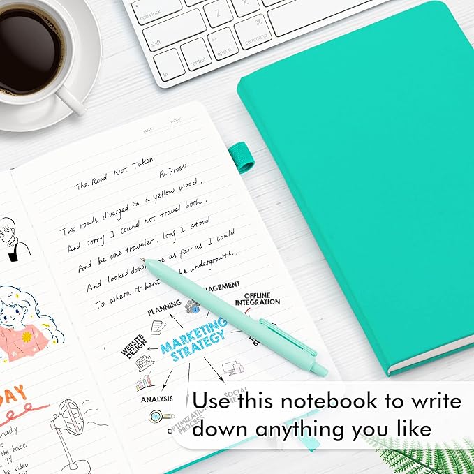 feela 12 Pack Notebooks Journals Bulk, Hardcover Notebook Classic Ruled Lined Journals with Pen Holder for Women Girls School Business Supplies, with 12 Black Pens, 120 GSM, 5.1”x8.3”, A5, Aqua