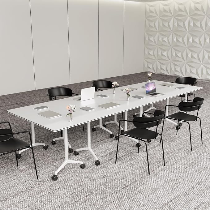 Conference Table,Folding Conference Room Tables Portable Rolling Conference Training Table with Silent Wheels,Mobile Meetings Flip Top Tables for Offices Classrooms Meeting Room (4Pack 55.1in)