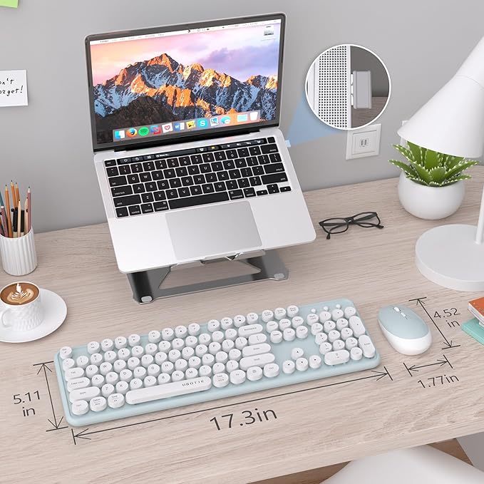 UBOTIE Colorful Computer Wireless Keyboard Mouse Combos, Typewriter Flexible Keys Office Full-Sized Keyboard, 2.4GHz Dropout-Free Connection and Optical Mouse (Green-White)