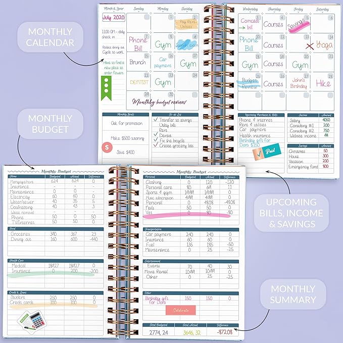 GoGirl Budget Planner & Monthly Bill Organizer – Monthly Financial Book with Pockets. Expense Tracker Notebook Journal, Compact (Periwinkle)