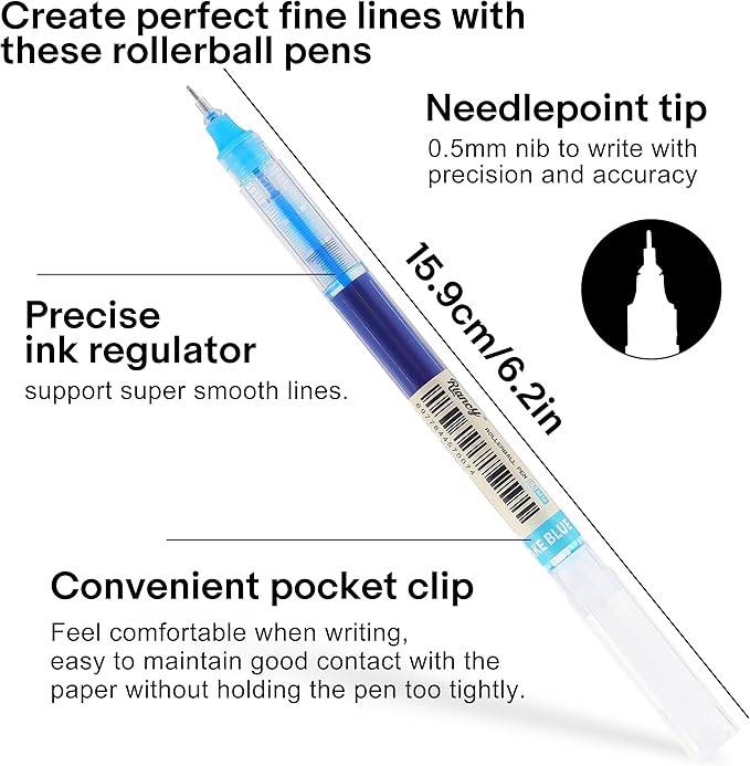 RIANCY Liquid Ink Rollerball Gel Pens, 0.5mm Extra Fine Point Tip, 12ct Assorted Colors, Smooth Writing No Smear No Bleed, Vibrant for Journaling, Drawing, Sketching, School Notes & Art Supplies