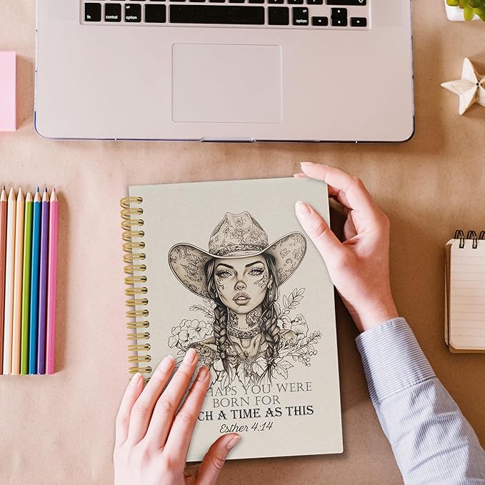 Christian Western Spiral Notebook, Western Cowgirl Bible Journaling Notebooks for Note Taking, Religious Scripture Hardcover Journals for Women 160 Pages 5.5x8.3 Inch, Gifts for Teen Girls