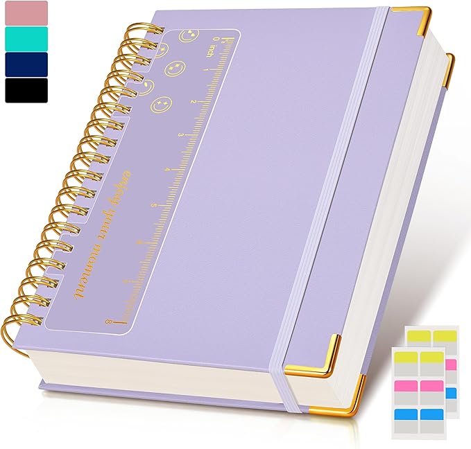 Spiral Notebook Journal 7.6” x 10”, 300 Pages Hardcover Leather Lined Journals for Women Men, B5 Large College Ruled Notebooks with 100 GSM Thick Paper, Spiral Journal for Writing Work, Purple