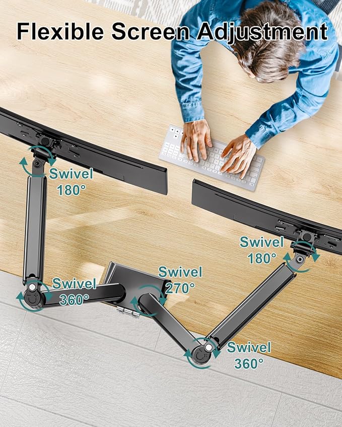Dual Monitor Desk Mount - Adjustable Monitor Arm for 2 Monitors up to 32 inches/19.8 lbs, Double Monitor Desk Stand VESA Bracket with C-Clamp & Grommet Mounting, Swivel Computer Screen Mount, Freelift