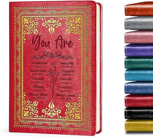 Red A5 Lined Leather Journal Notebook,Inspirational Christian Gifts Hardcover Executive Notebooks for Men Women,200 Pages 100 Gsm Thick Ruled Paper Daily Diary for School,Family ,Friends,Work (You Beautiful Red)