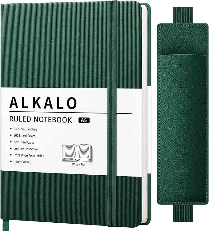 Lined Journal Notebook for Work, A5 Leather Notebook with Pen Holder, 100GSM/160 Pages Thick Paper, Daily Journals for Writing, School, Note Taking, Business, Travel, College Ruled