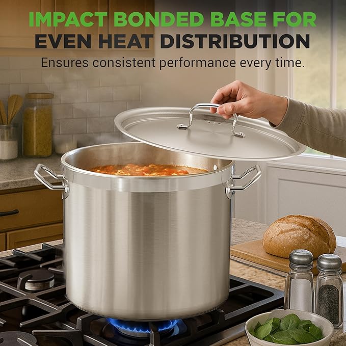 Nutrichef Stainless Steel Cookware Stockpot, 30 Quart Heavy Duty Induction Soup Pot With Stainless Steel Lid And Strong Riveted Handles, Even Heat Distribution, Compatible With Most Cooktops