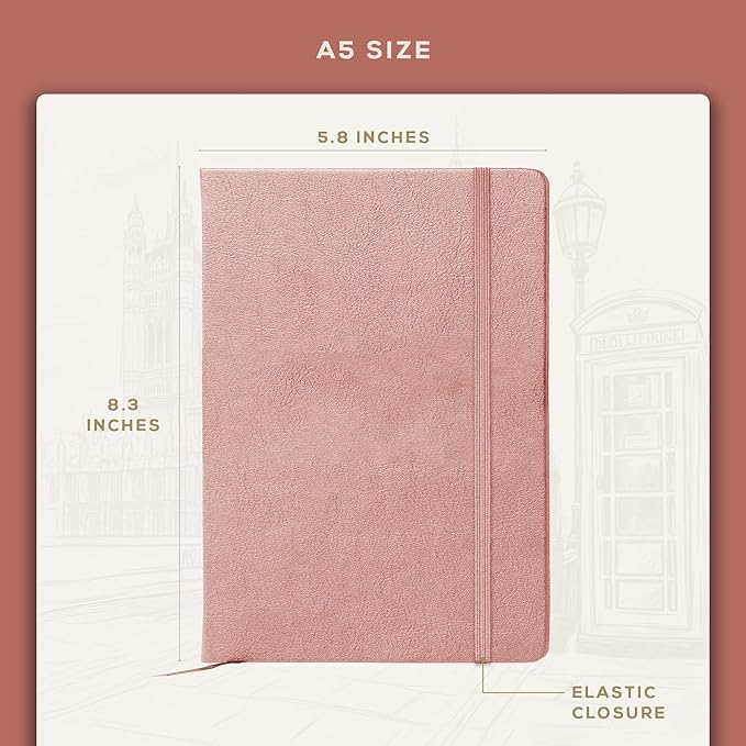 BEECHMORE BOOKS Lined Journal Notebook, 5.8 x 8.3 inch, A5 160 Lined Pages, Hardcover Leather Journals for Women, Men, Writing and Notebooks for Work - 120 GSM Thick Paper, Gifts Box Included