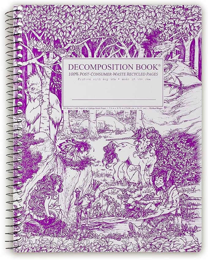 Decomposition Fairy Tale Forest College Ruled Spiral Notebook - 9.75 x 7.5 Journal with 160 Lined Pages - 100% Recycled Paper - Cute Notebooks for School Supplies, Home & Office - Made in USA