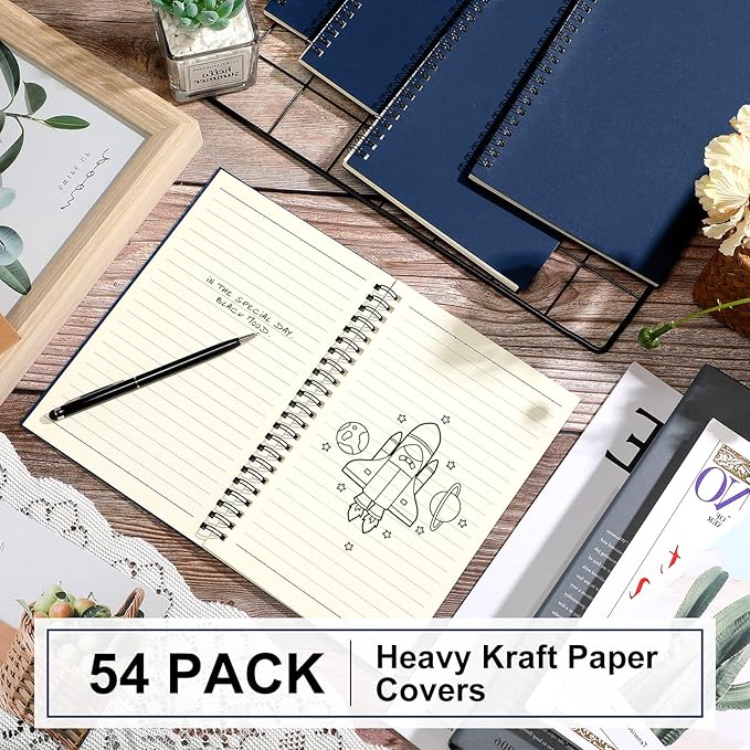 Yahenda 54 Pcs Spiral Notebook Bulk A5 Journal Lined 8.3'' x 5.5'' Writing Composition Paper Small Notepad Subject Notebook for Students Office Business Back to School Supplies (Deep Blue)