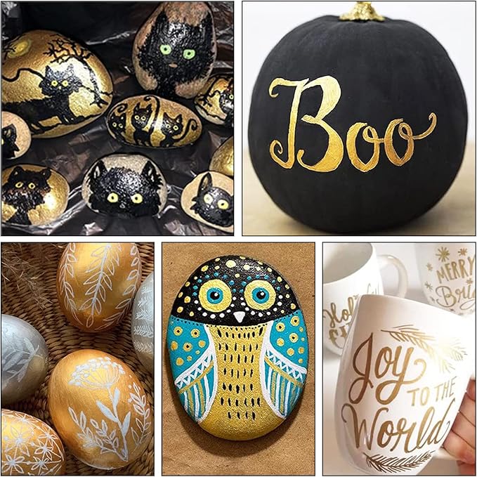 TFIVE Gold Paint Pens Markers - 12 Pack Oil Based Permanent Marker, Medium Tip, Never Fade, Quick Dry, Waterproof Paint Pen for Rocks Painting, Wood, Fabric, Plastic, Canvas, Glass, Metal