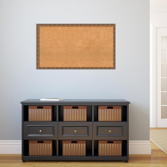 Amanti Art Natural Cork Board for Wall, 22x38 Vision Board with Bronze Frame, Large Corkboard Office Decor for Home Organization, Traditional Corkboard Pinboard to Display Items for Home Organization