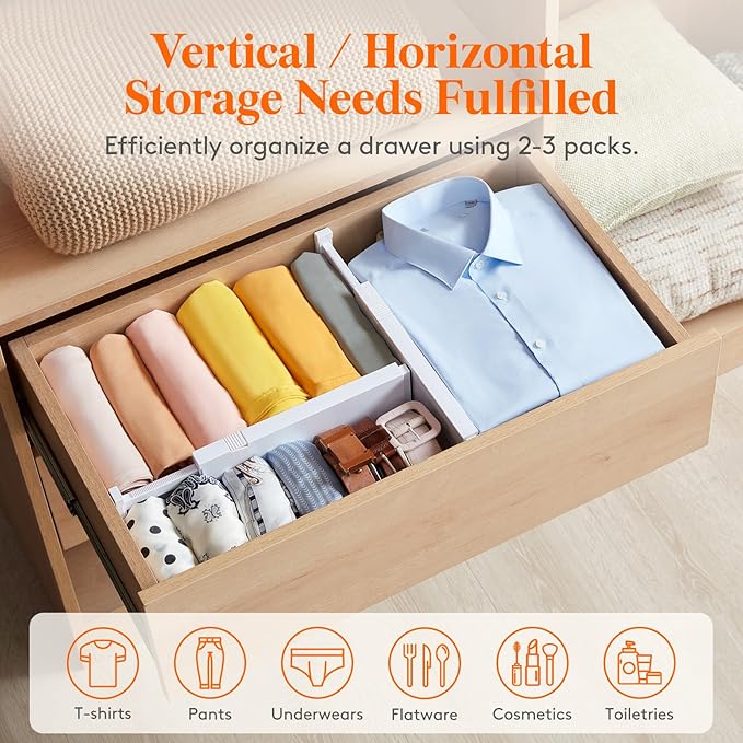 Lifewit 18 Pack Drawer Dividers 4" High, 11-17" Adjustable Drawer Organizers for Clothes, Expandable Dresser Separators in Bedroom/Bathroom/Kitchen/Office Organization and Storage, White