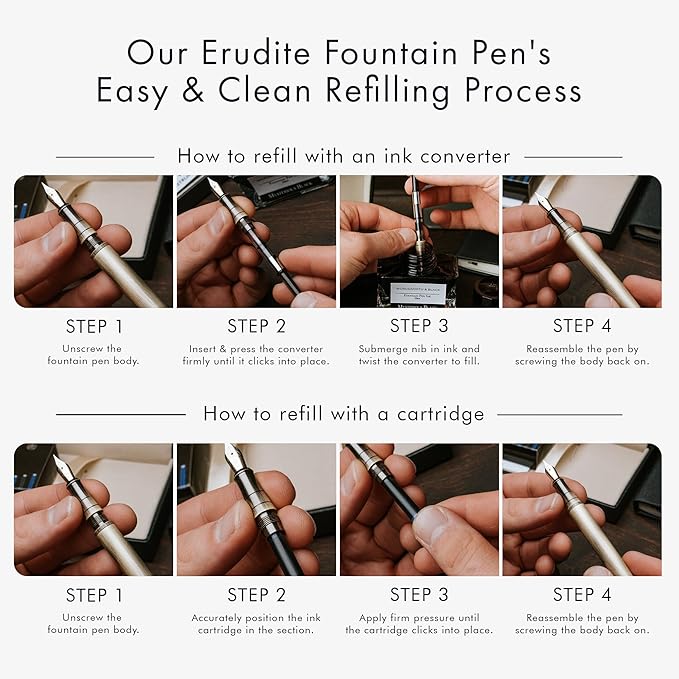 Wordsworth & Black Fountain Pen Set, Fine Nib, Includes 24 Pack Ink Cartridges, Ink Refill Converter & Gift Box, Chrome Finish, Calligraphy, [Black Chrome], Perfect for Men & Women